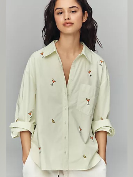 Nwt | Anthropologie Maeve Shrunken Bennett Shirt In Tossed Drinks